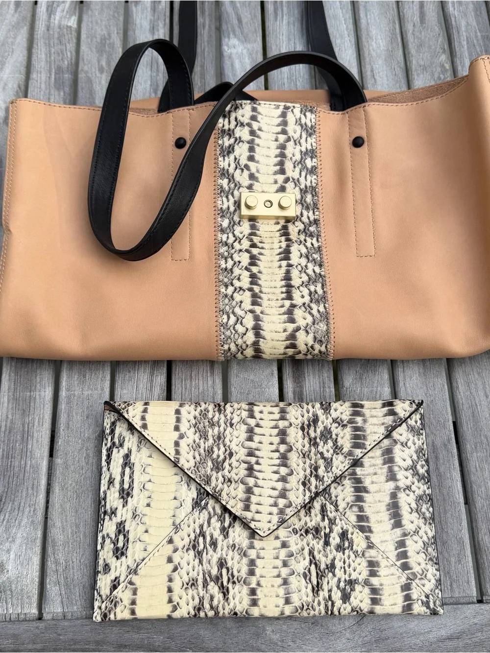Loeffler Randall Tan Leather Tote with Matching Clutch
